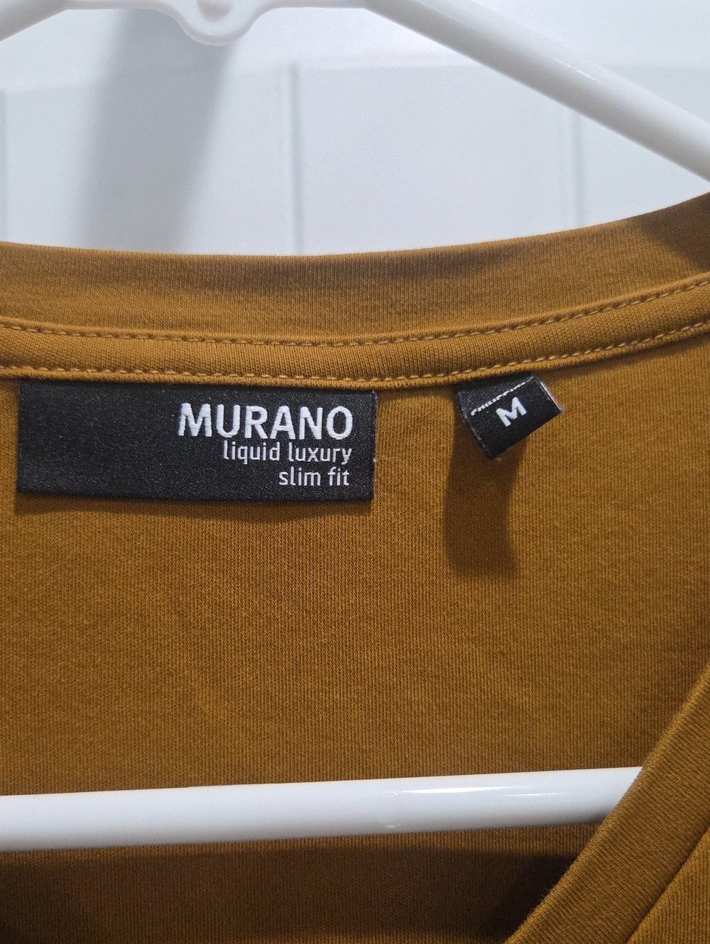 Murano Men’s Slim Fit Long Sleeve V-Neck Shirt Mustard Yellow Med - Picture 3 of 5